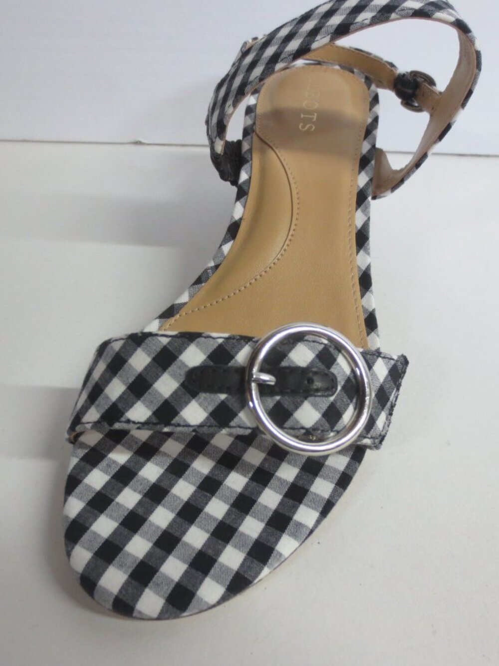 TALBOTS WOMEN'S MIMI BUCKLE BLACK/WHITE CHECK SANDALS - US 6M